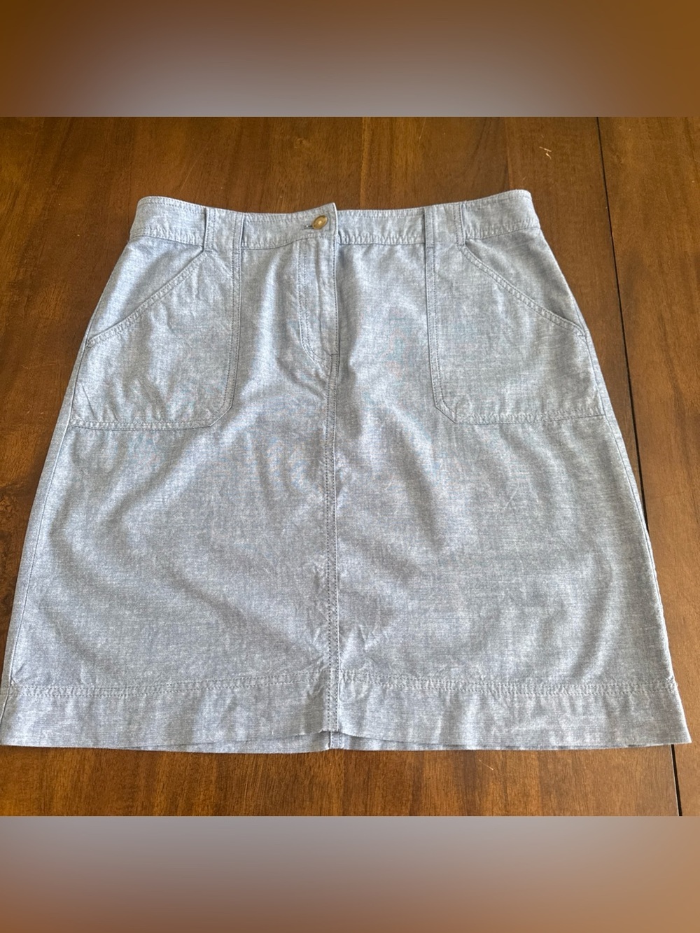 Talbots Skirt Womens 12 Blue Chambray Straight A Line Office Preppy Beach